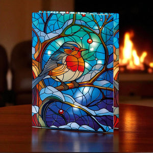 21x28 cm Stained Glass Robin Light, 50 LEDs, Double - Sided - XMAS ROOM DECORATION LARGE AND LIGHT UP - Beattys of Loughrea