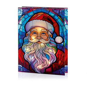 21x28 cm Stained Glass Santa Light, 50 LEDs, Double - Sided - XMAS ROOM DECORATION LARGE AND LIGHT UP - Beattys of Loughrea