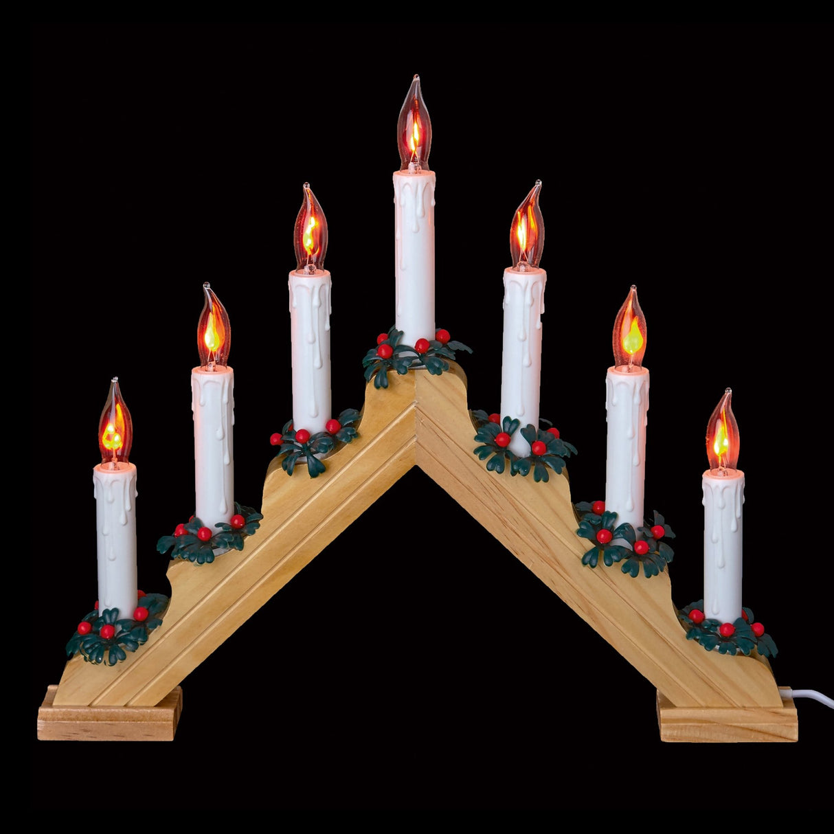 Premier 7 Flickering Bulb Christmas Candle Bridge - Pine - XMAS CANDLE ARCHES LOGS - Beattys of Loughrea