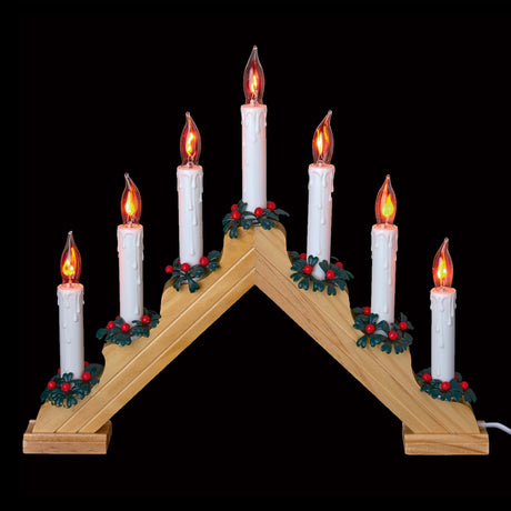Premier 7 Flickering Bulb Christmas Candle Bridge - Pine - XMAS CANDLE ARCHES LOGS - Beattys of Loughrea