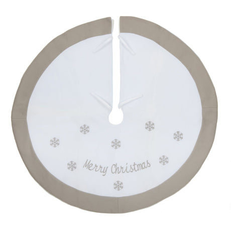 90cm White and Grey Merry Christmas Tree Skirt - XMAS TREE STANDS / BAGS / SKIRTS - Beattys of Loughrea