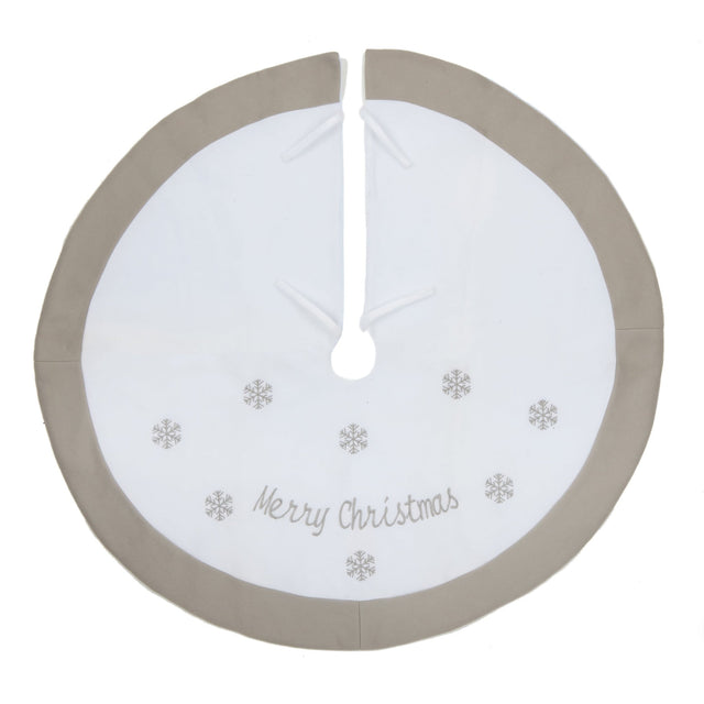 90cm White and Grey Merry Christmas Tree Skirt - XMAS TREE STANDS / BAGS / SKIRTS - Beattys of Loughrea