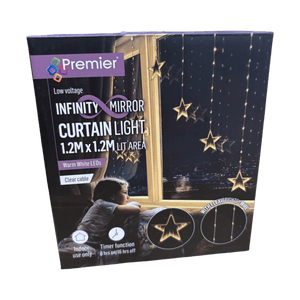 Premier Infinity Mirror Star Curtain Light with Warm White LEDs – 1.2m x 1.2m - XMAS LIGHTS LED - Beattys of Loughrea