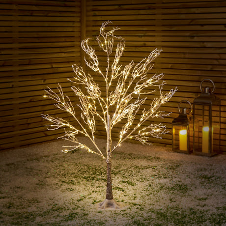 Premier 1.2m Lit Brown Snowed Tree with 200 Warm White LED and 5m Lead Cable - XMAS TREE F/O LIGHT UP - Beattys of Loughrea