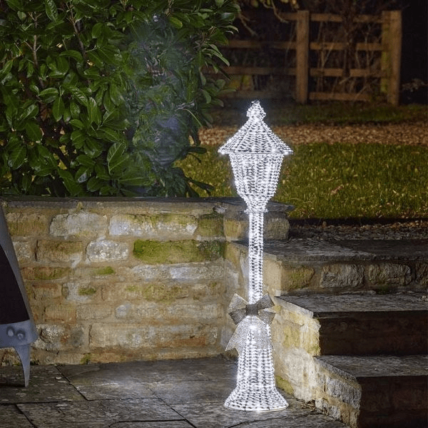 GlitterTwist Silver Lamp Post 120cm, Low Voltage - XMAS LIGHTED OUTDOOR DECOS - Beattys of Loughrea