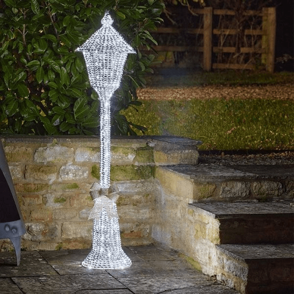 GlitterTwist Silver Lamp Post 150cm, Low Voltage - XMAS LIGHTED OUTDOOR DECOS - Beattys of Loughrea