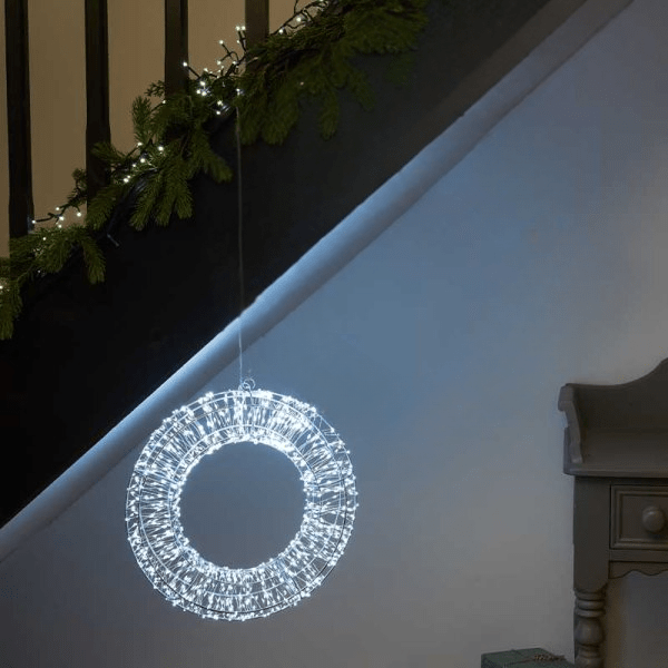 960 LED Galaxy Wreath 40cm - Cool White, Low Voltage - XMAS ROOM DECORATION LARGE AND LIGHT UP - Beattys of Loughrea