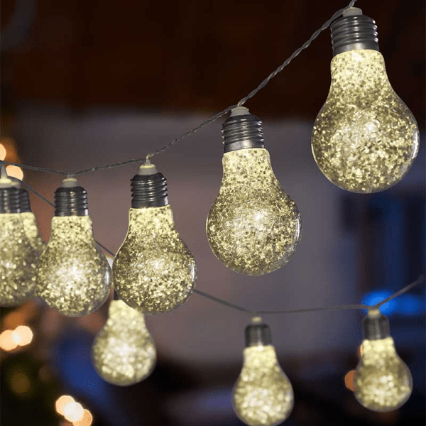 GlitterBulb Battery Operated String Lights, Silver - Set of 10 - XMAS BATTERY OPERATED LIGHTS - Beattys of Loughrea