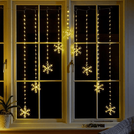 Snowflake Curtain Lights - Warm White - XMAS LIGHTS LED - Beattys of Loughrea