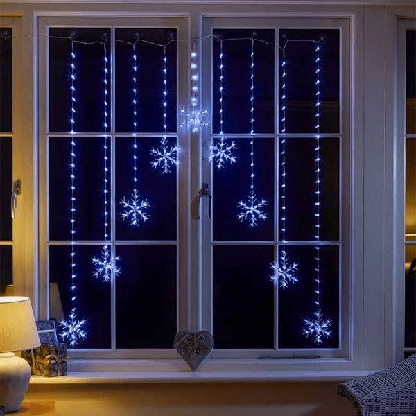 Snowflake Curtain Lights - Cool White - XMAS LIGHTS LED - Beattys of Loughrea