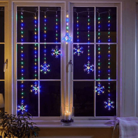 Snowflake Curtain String Lights - Multi Coloured - XMAS LIGHTS LED - Beattys of Loughrea