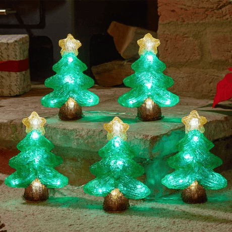 InLit Ice Christmas Trees 15cm - Set of 5 - XMAS ROOM DECORATION LARGE AND LIGHT UP - Beattys of Loughrea