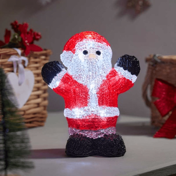 InLit Ice DecoSanta 16cm - XMAS ROOM DECORATION LARGE AND LIGHT UP - Beattys of Loughrea