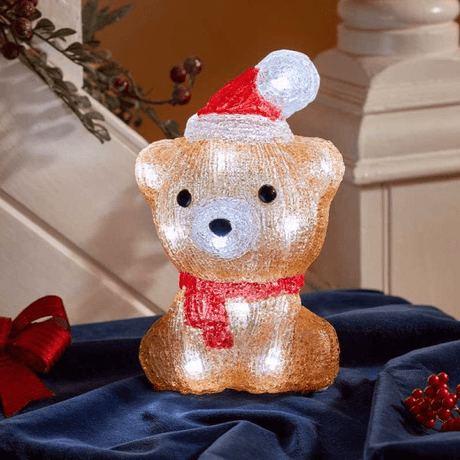 InLit Ice Brown Bear Cub 20cm - XMAS ROOM DECORATION LARGE AND LIGHT UP - Beattys of Loughrea