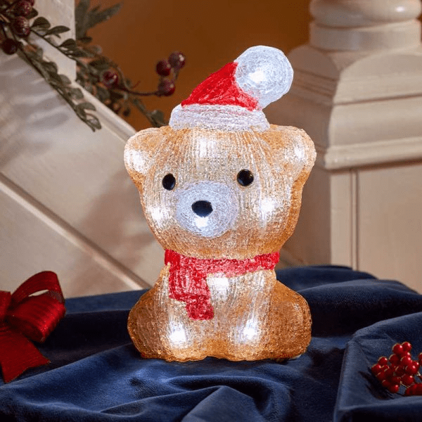 InLit Ice Brown Bear Cub 20cm - XMAS ROOM DECORATION LARGE AND LIGHT UP - Beattys of Loughrea