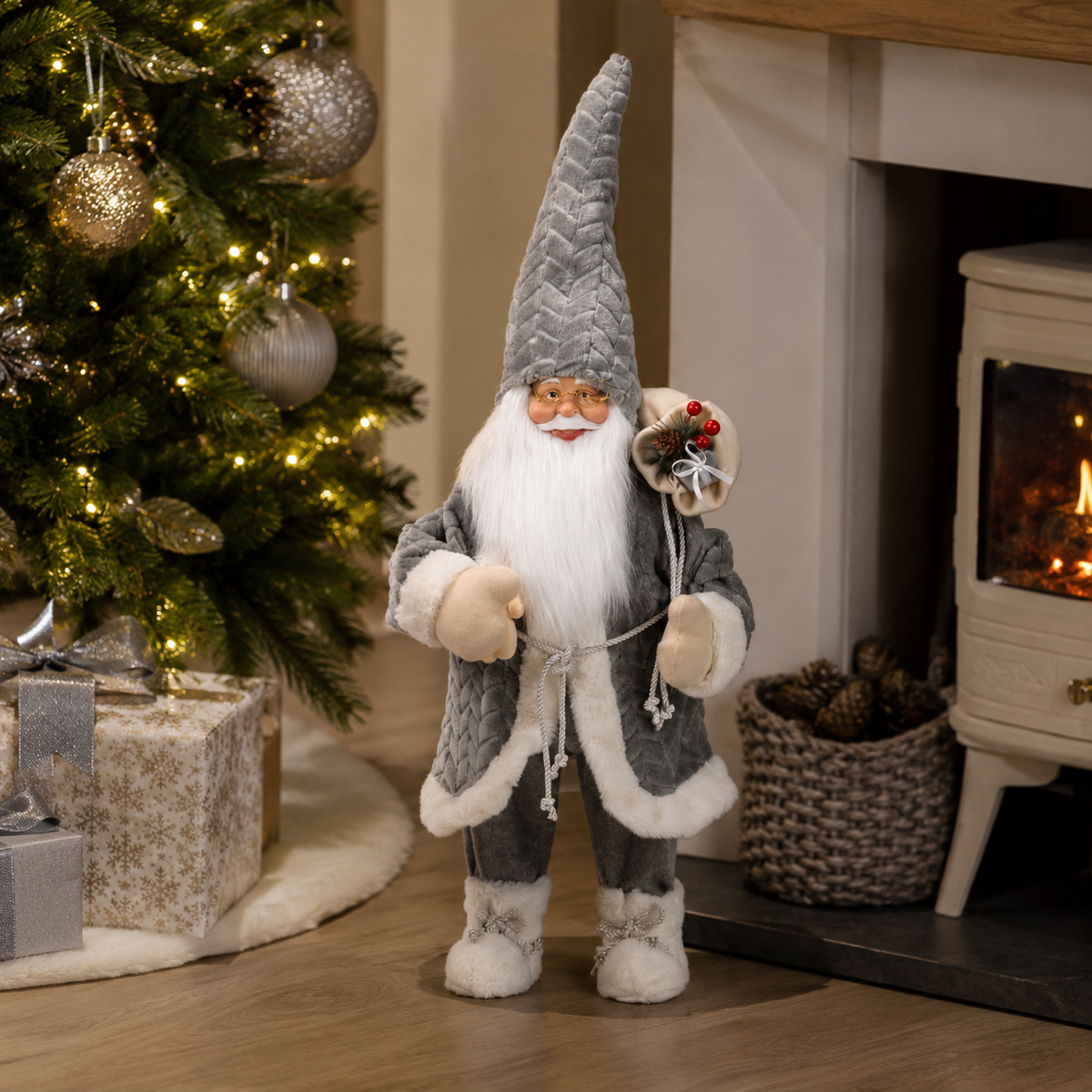 Papa Noel Jumbo Nordic Plush Christmas Figurine – Grey (60cm)