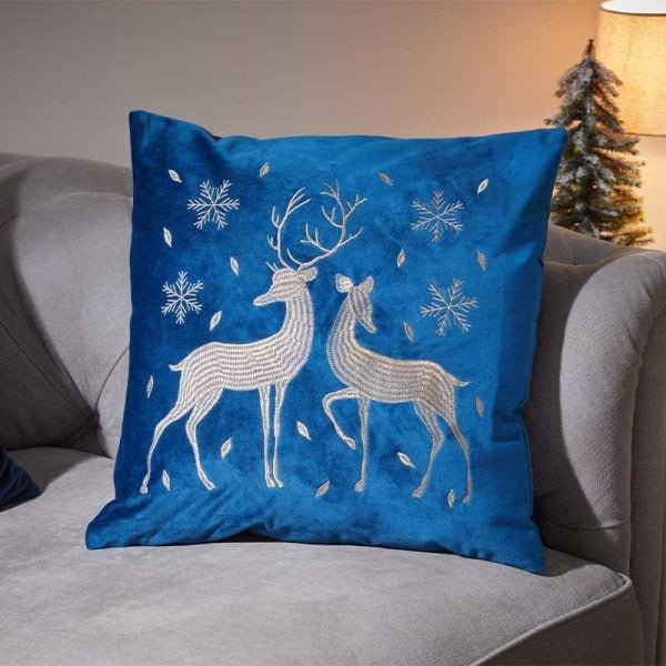 Reindeer Cushion Sapphire 45 x 45cm - CUSHIONS/COVERS - Beattys of Loughrea