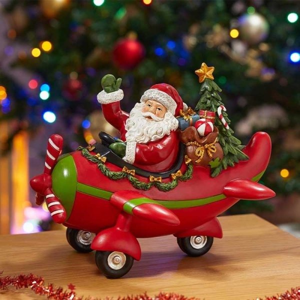 Santa Airways – Hand - Painted Christmas Ornament (20cm) - XMAS CERAMIC WOOD RESIN GLASS ORNAMENTS - Beattys of Loughrea