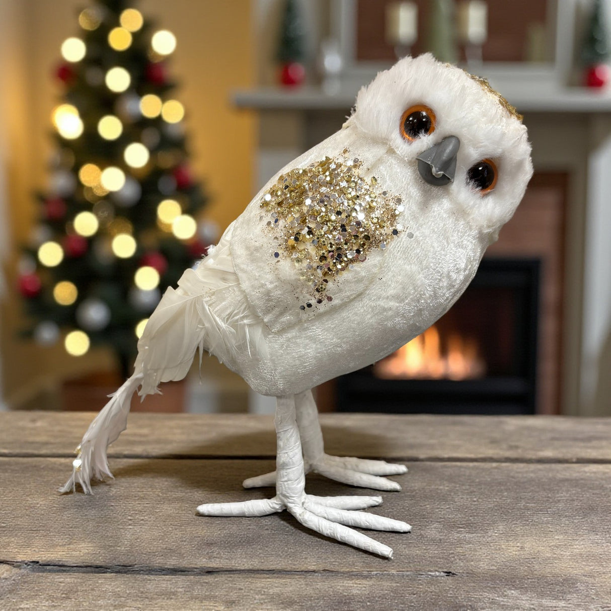 Glitzy Owl – Festive Glittered Decoration (22cm) - XMAS SOFT DECOS - Beattys of Loughrea