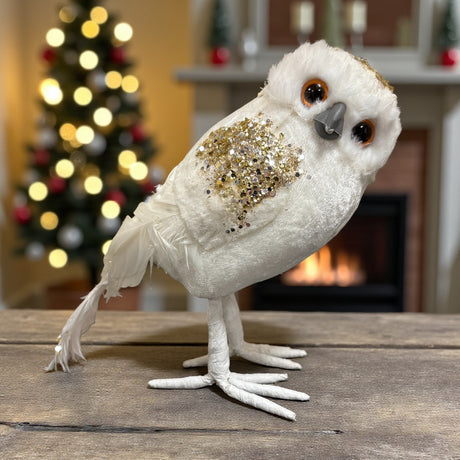 Glitzy Owl – Festive Glittered Decoration (22cm) - XMAS SOFT DECOS - Beattys of Loughrea