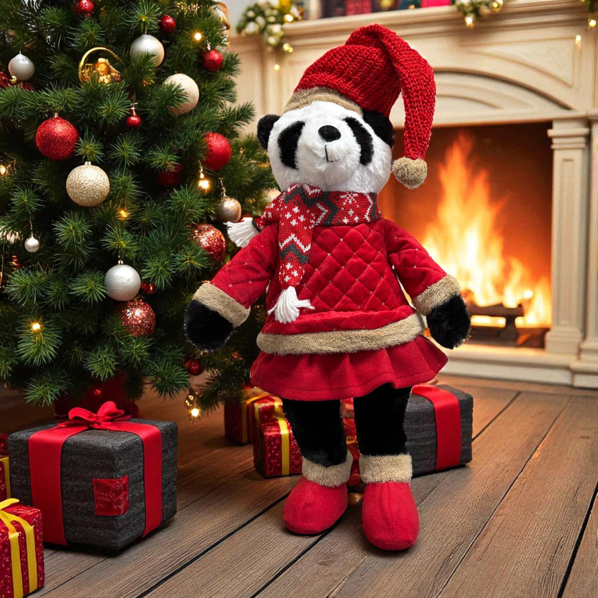 Christmas Plush Panda – Pandora Standing XL (55cm) - XMAS SOFT DECOS - Beattys of Loughrea