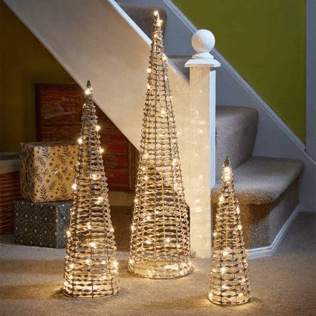 GlitterTwist Gold Tree - Set of 3 - Battery Operated - XMAS ROOM DECORATION LARGE AND LIGHT UP - Beattys of Loughrea