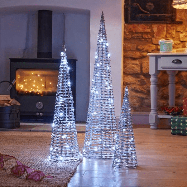 GlitterTwist Silver Tree - Set of 3 - Battery Operated - XMAS ROOM DECORATION LARGE AND LIGHT UP - Beattys of Loughrea