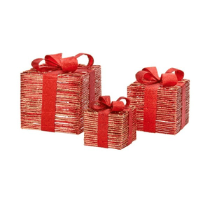RedGold Braid LED Faux Gift Boxes - Set of 3 - XMAS ROOM DECORATION LARGE AND LIGHT UP - Beattys of Loughrea
