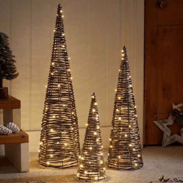 BlackGold Braid TreeBelisks Battery Operated - Set of 3 - XMAS ROOM DECORATION LARGE AND LIGHT UP - Beattys of Loughrea