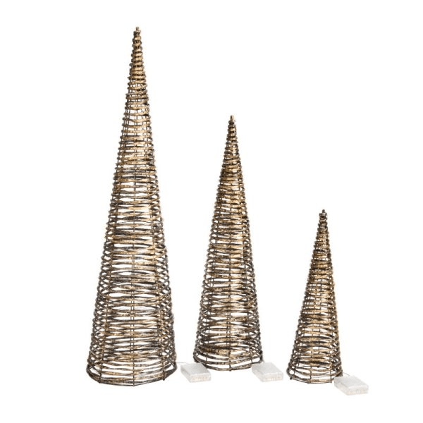 BlackGold Braid TreeBelisks Battery Operated - Set of 3 - XMAS ROOM DECORATION LARGE AND LIGHT UP - Beattys of Loughrea