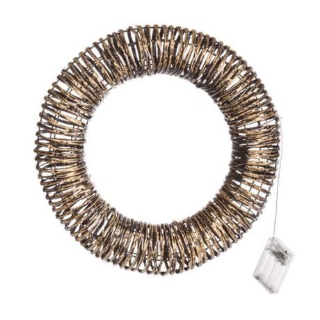 BlackGold Braid Wreath 40cm Battery Operated - XMAS ROOM DECORATION LARGE AND LIGHT UP - Beattys of Loughrea