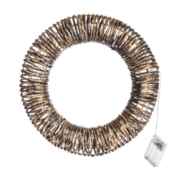 BlackGold Braid Wreath 40cm Battery Operated - XMAS ROOM DECORATION LARGE AND LIGHT UP - Beattys of Loughrea