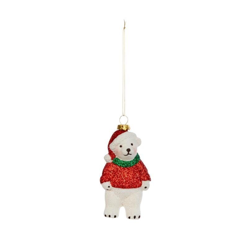 Glitzy Polar Bear Pendant Christmas Tree Ornament - XMAS HANGING DECOS - Beattys of Loughrea