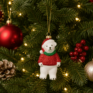 Glitzy Polar Bear Pendant Christmas Tree Ornament - XMAS HANGING DECOS - Beattys of Loughrea