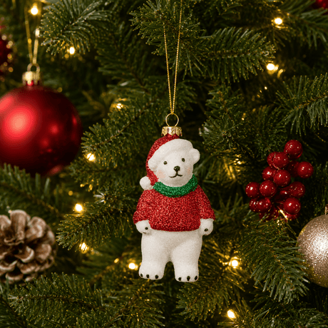Glitzy Polar Bear Pendant Christmas Tree Ornament