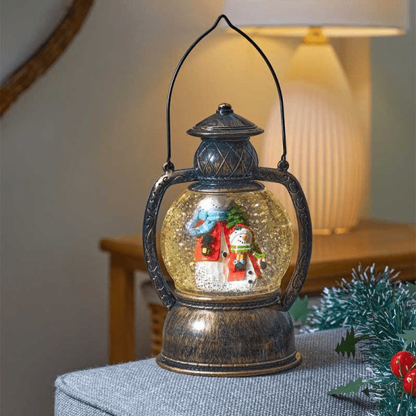 SnowSwirl Frosty Lantern with Timer 13cm - XMAS ROOM DECORATION LARGE AND LIGHT UP - Beattys of Loughrea
