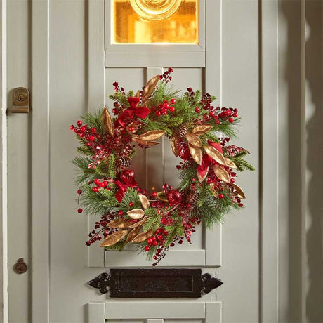 Ruby Velvet Decorated Christmas Door Wreath – 40cm