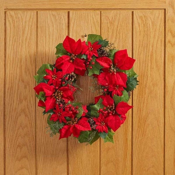Poinsettia Wreath, 50cm - XMAS WREATHS - Beattys of Loughrea