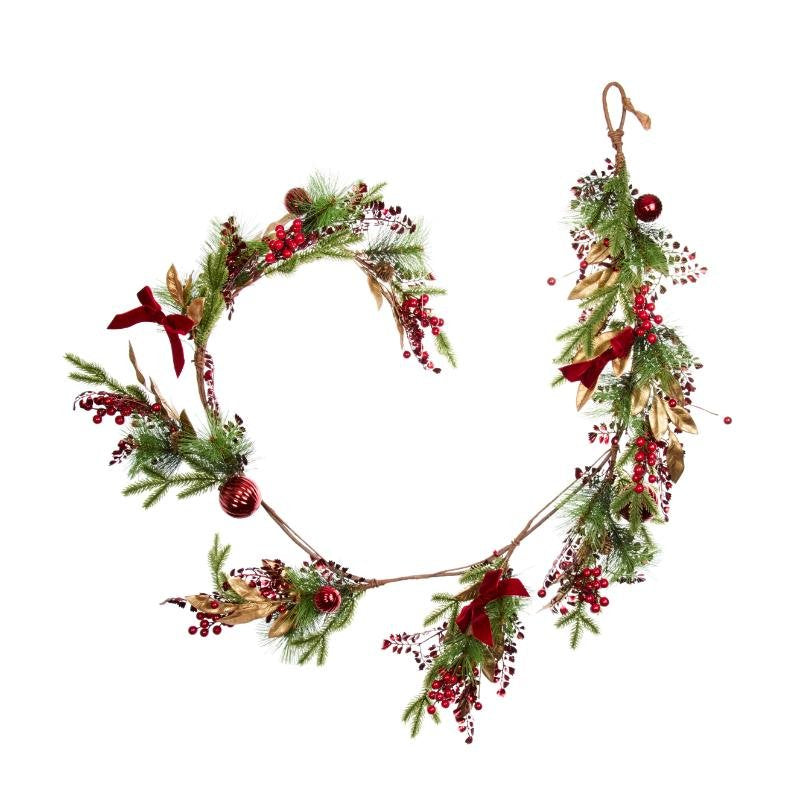 Ruby Velvet Decorated Christmas Garland – 180cm