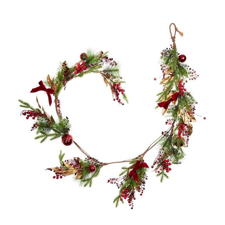 Ruby Velvet Decorated Christmas Garland – 180cm