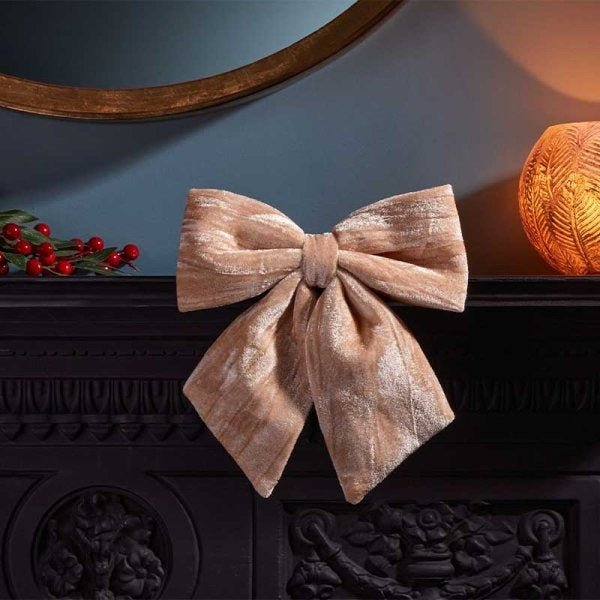 44cm Velvet Bow - Champagne - XMAS DECORATIONS - Beattys of Loughrea