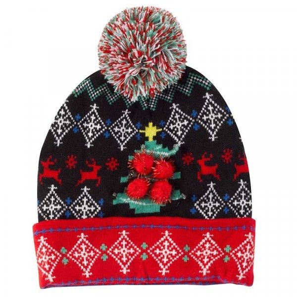 Flash! Luxury Beanie – Light - Up Christmas Tree Hat (One Size) - XMAS CLOTHING Christmas clothing human and pet - Beattys of Loughrea