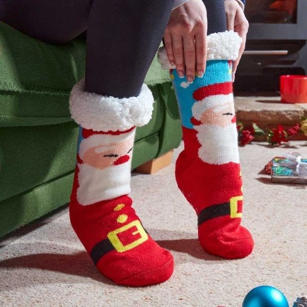 Santa Slipper Socks - Adult One - Size - XMAS CLOTHING Christmas clothing human and pet - Beattys of Loughrea