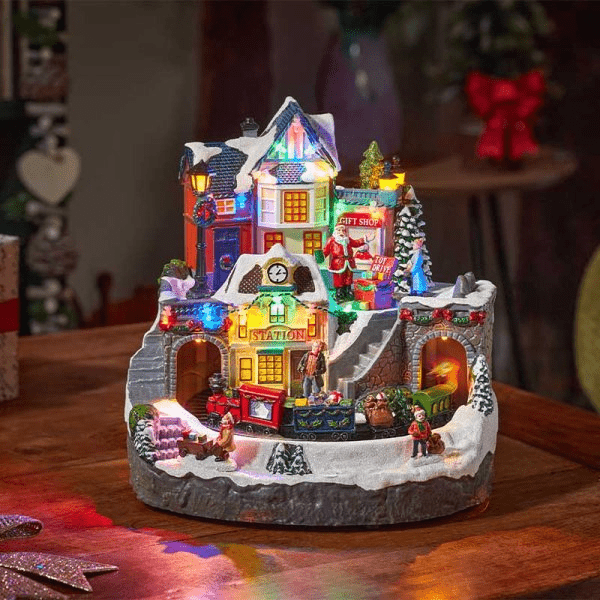 Station Wonderland SnowScene LED Christmas Decoration - XMAS LANTERNS/ BOTTLES - Beattys of Loughrea