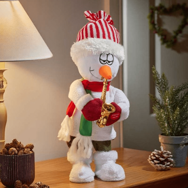 SaxSnowman Animated 35cm - XMAS SOFT DECOS - Beattys of Loughrea