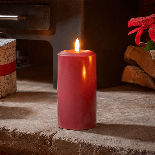 15cm Red Faux Flame LED Pillar Candle - BATTERY LED CANDLES - Beattys of Loughrea