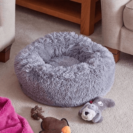 Calming Shaggy Faux FurBed 60cm Grey - PET BLANKET CUSHIONS COATS - Beattys of Loughrea