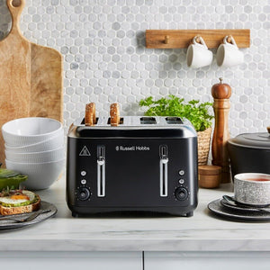 Russell Hobbs Addison 4 Slice Toaster – Black | 27740 - TOASTERS - Beattys of Loughrea