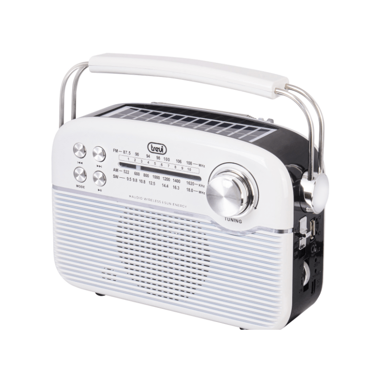 Trevi Retro Bluetooth Solar Portable Radio - White - AM/FM RADIO - Beattys of Loughrea