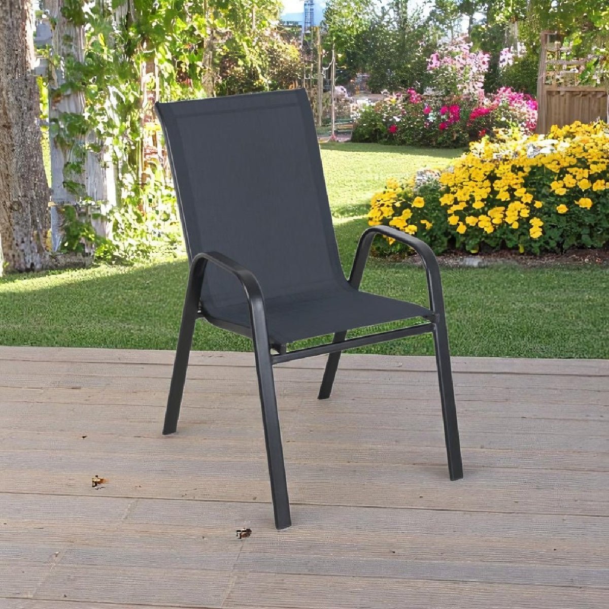 Euroactive Textilene Stacking Garden Chair - Graphite - SINGLE GARDEN BENCH/ CHAIR - Beattys of Loughrea